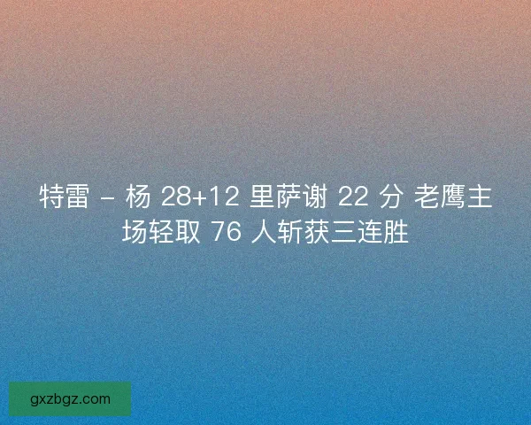 特雷 - 杨 28+12 里萨谢 22 分 老鹰主场轻取 76 人斩获三连胜 特雷 - 杨 28+12 里萨谢 22 分 老鹰主场轻取 76 人斩获三连胜